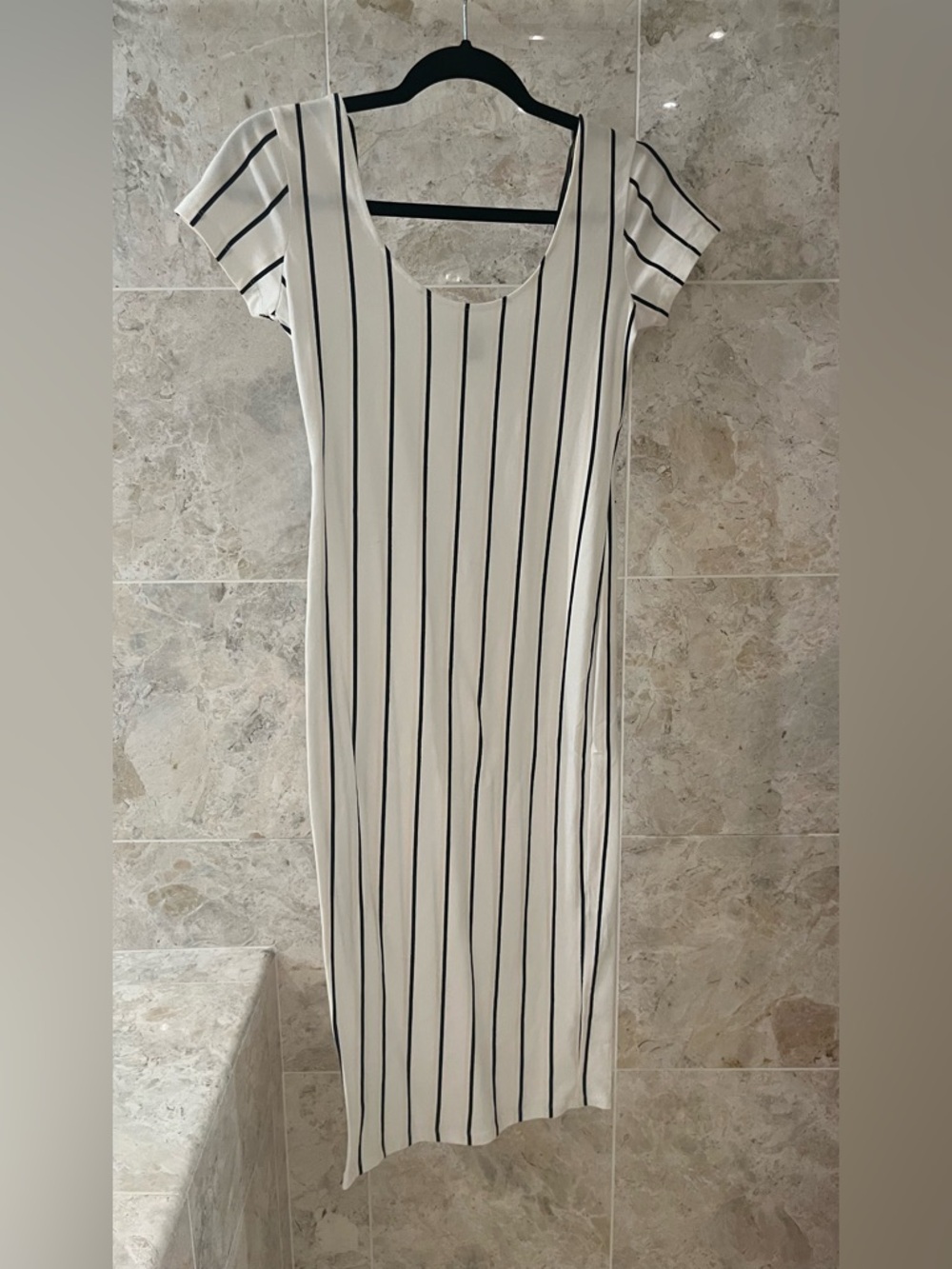 Forever 21 White Midi Dress with Black Vertical Stripes